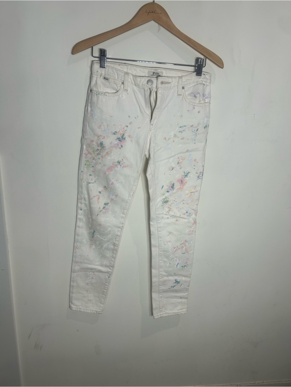 Polo by Ralph Lauren White Skinny Jeans with Pastel Splatter